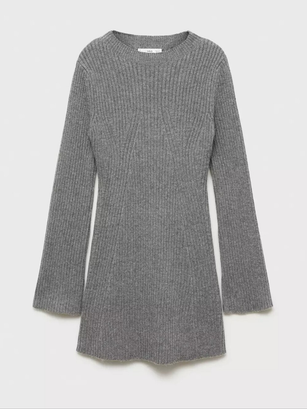 Ribbed knit Fitted design Crew neck Long flared sleeve Chunky Mini Dress Sz 4 S